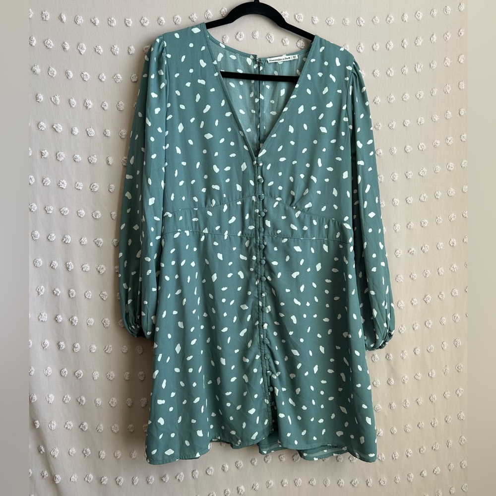 Abercrombie & Fitch Geometric Print Long Sleeve Mini Dress Sz XLP Teal White‎